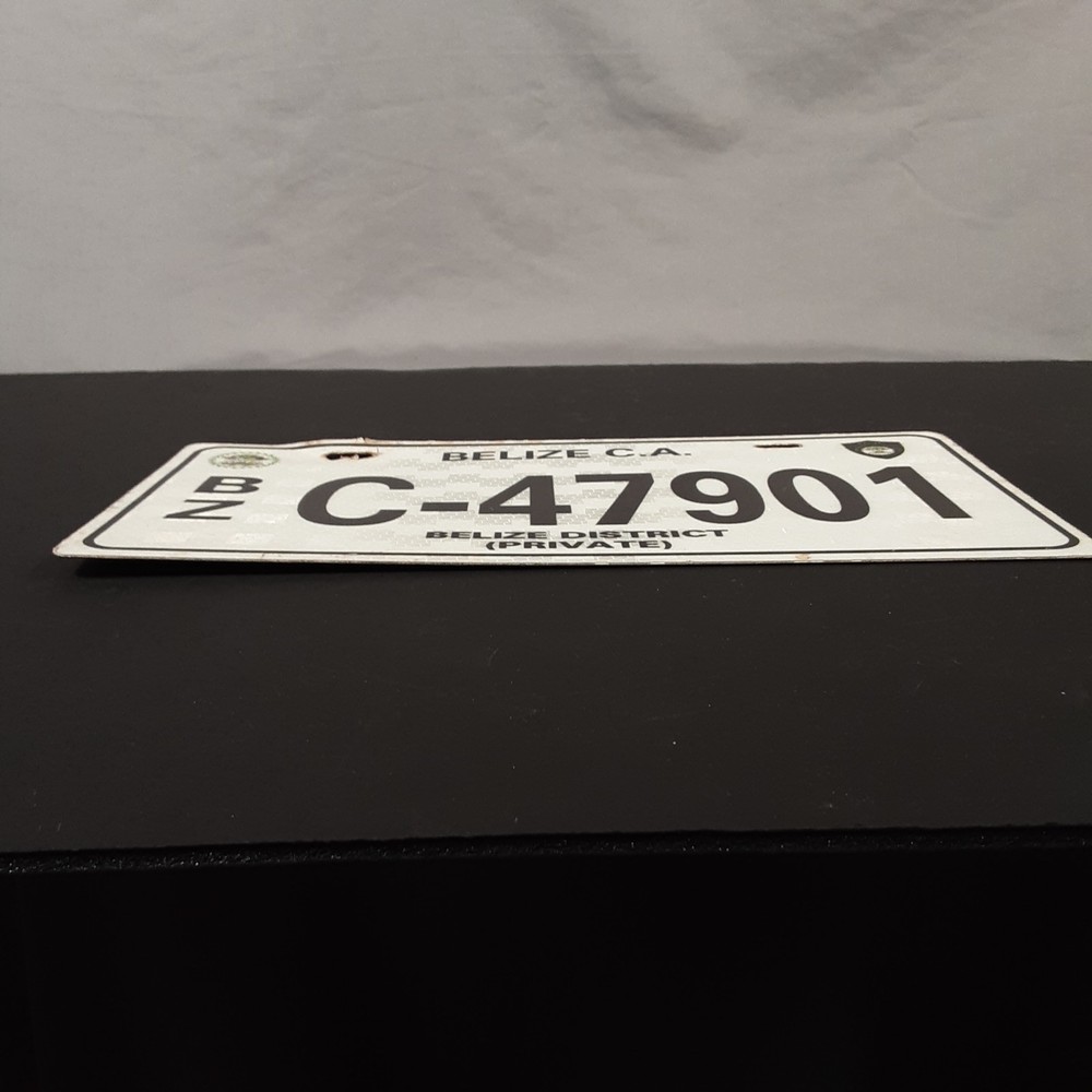 Belize District Private License Plate White w Black Letters & Numbers