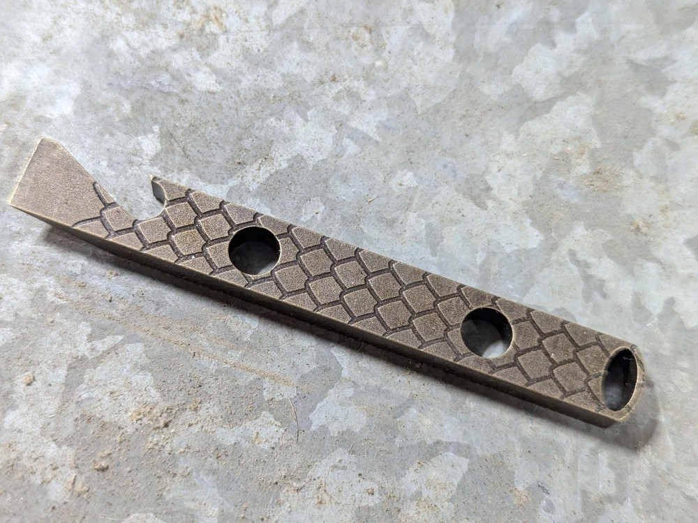 Brass Dragon Scale Pattern Pry Bar with Patina