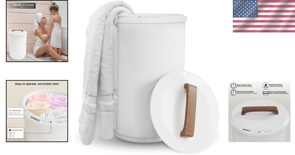 Extra Large Heated Towel Warmer with Timer - Safe Auto Shut Off & Wood Handle