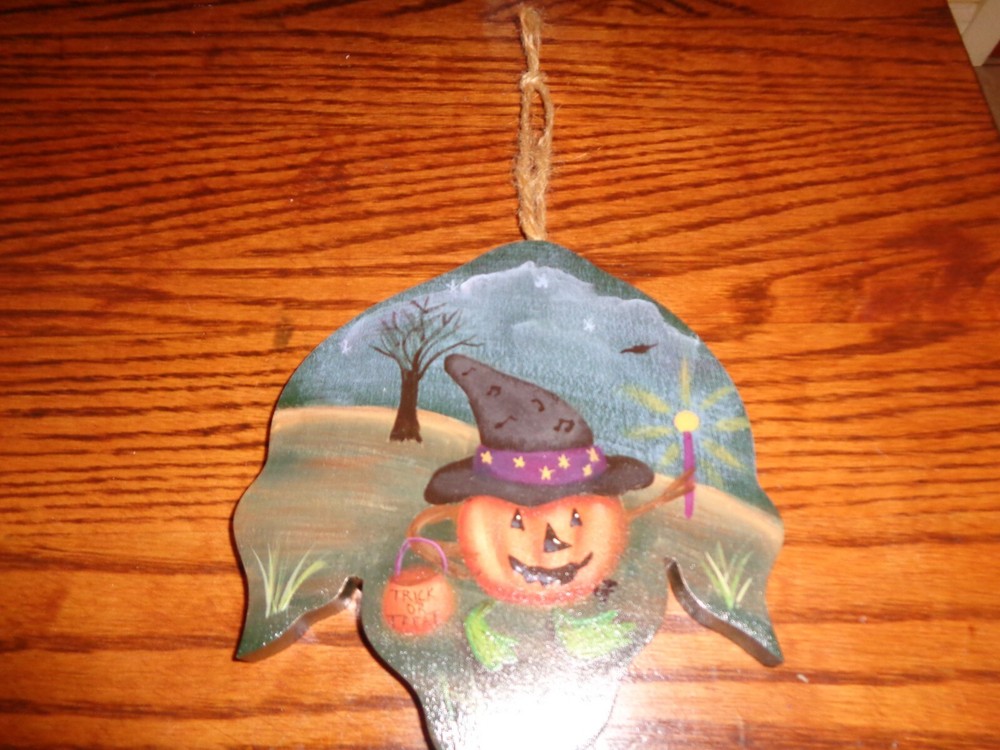 Wooden painted halloween scene