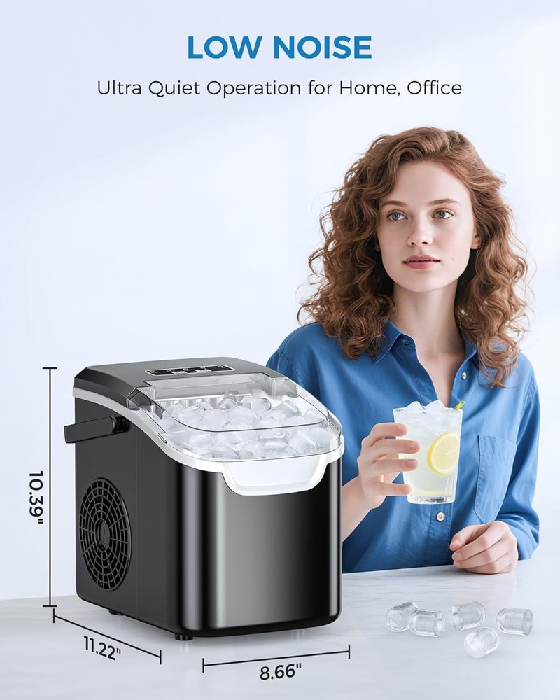 Efficient Ice Machine – 26.5 lbs/24hrs, 40 dB Silent Operation, Portable Design