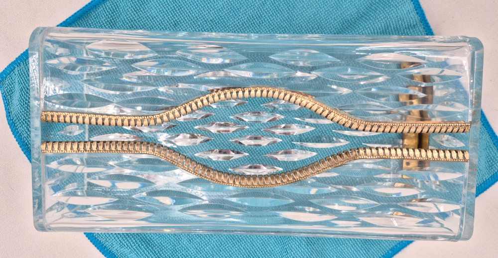 Vintage WILARDY Lucite & Brass Rectangular Tissue Box Holder/Cover