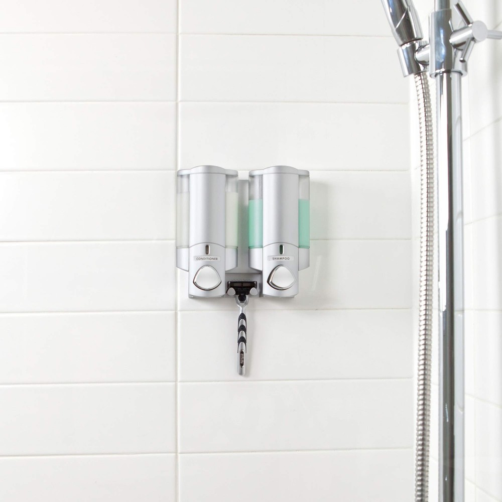 2-Chamber Satin Silver Shower Caddy - Versatile Storage Solution