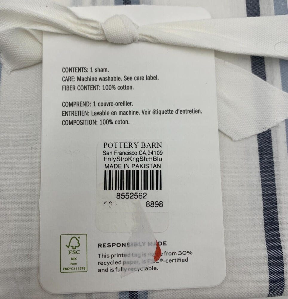 Pottery Barn Finley Striped Percale Sham King White Multi #G401K