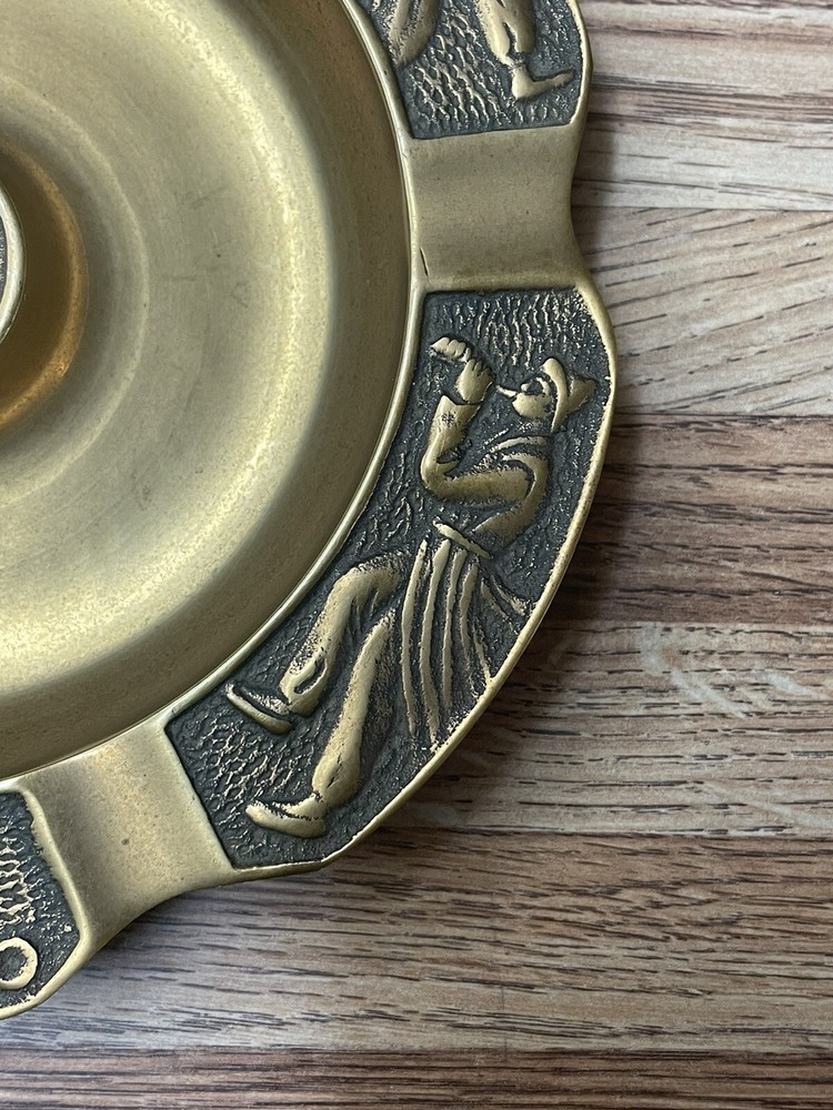 Vintage Brass Ashtray With People Playing Instruments (Nice condition)