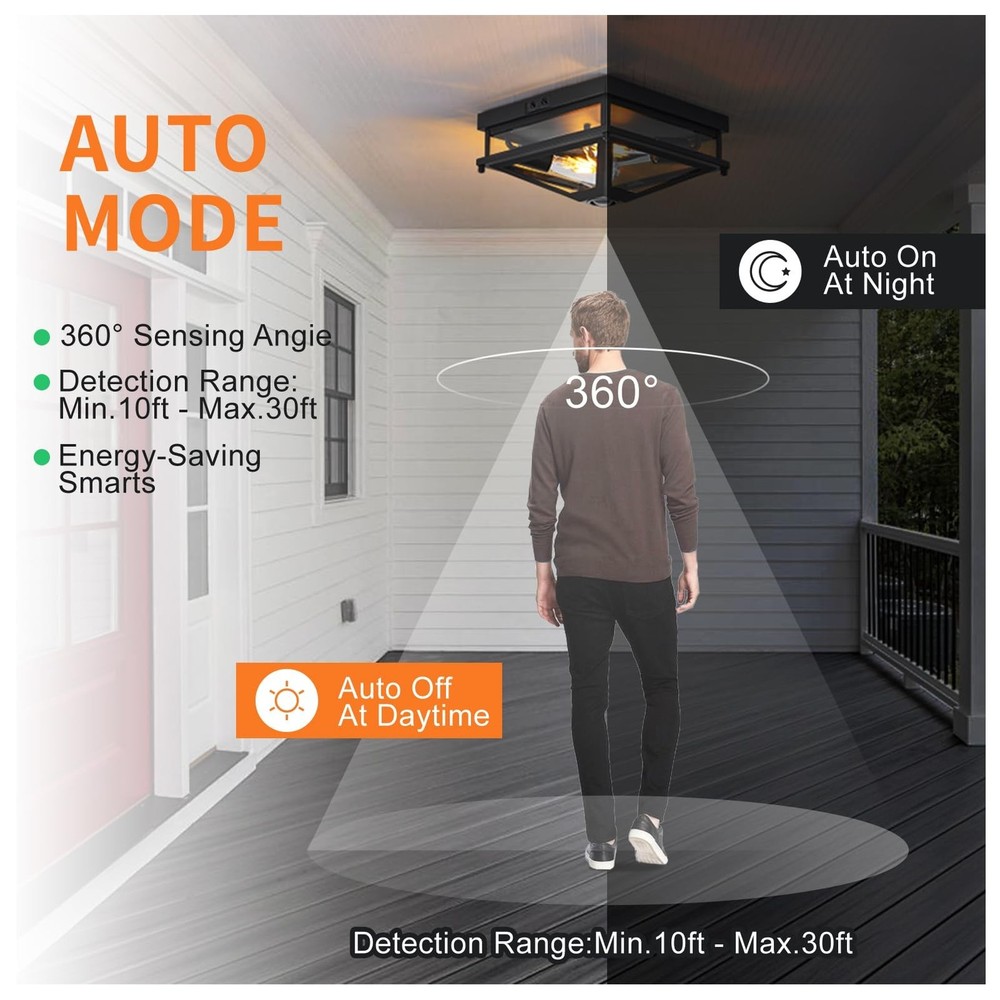 Motion Sensor Outdoor Flush Mount Ceiling Light, Modern Farmhouse Ceiling Lig...