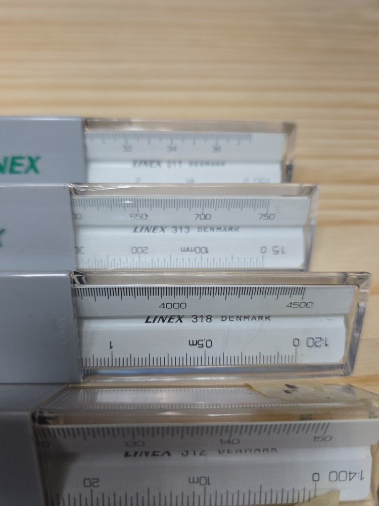 Linex Triangular Graphics Engineering Drawing ruler Lot Of 6 & case Free Shippin
