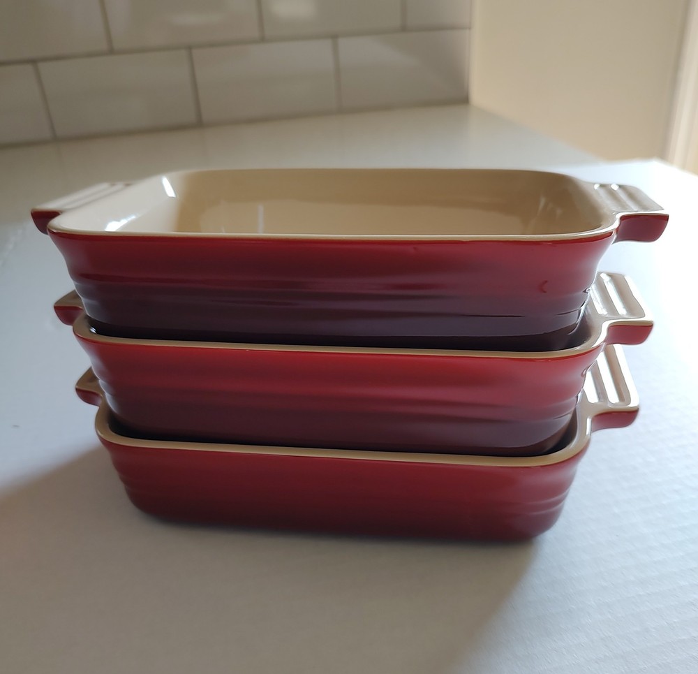 Le Creuset Red Ceramic Rectangular Baking Dish Set 3-Piece Oven Safe