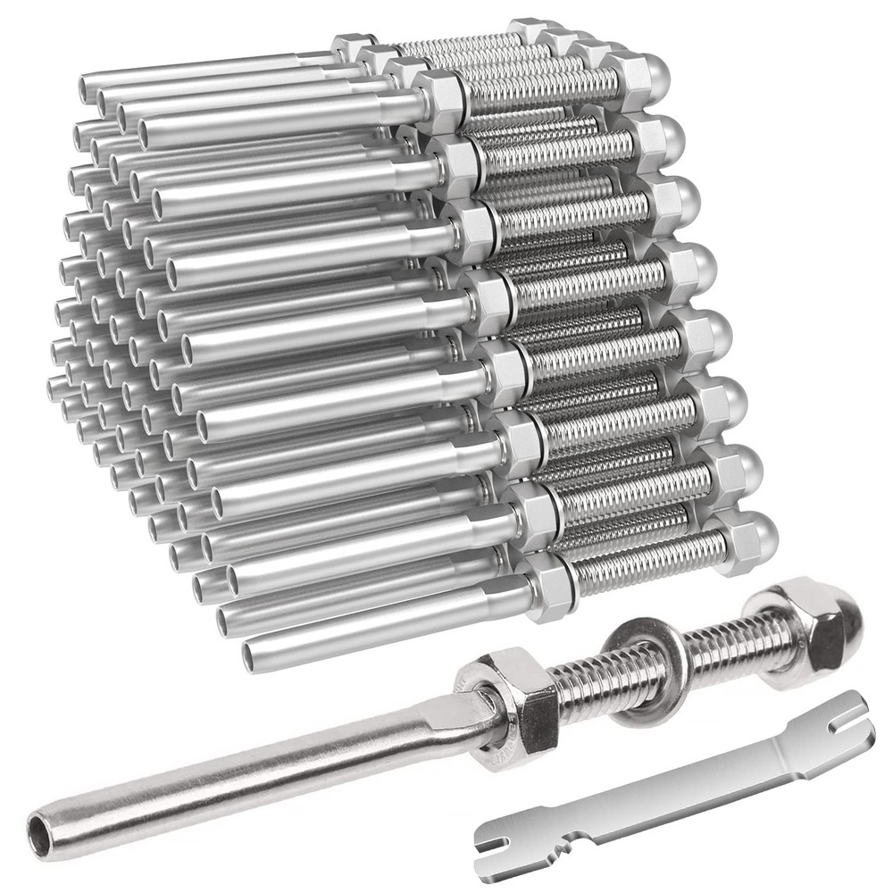 50 Pack Cable Railing Swage Threaded Stud Tension End Fitting Terminal for 1/8"