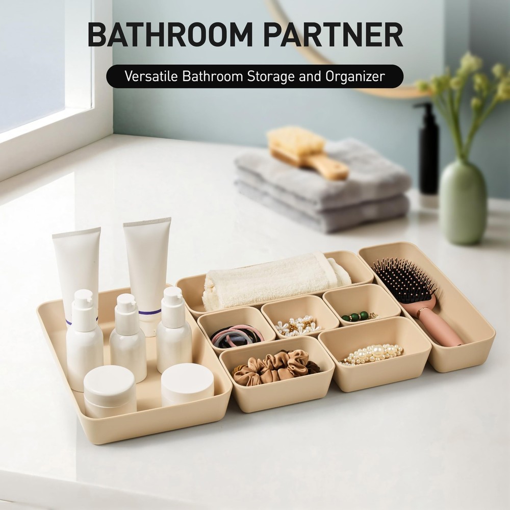 ISSEVE 8Pcs Nesting Silicone Drawer Organizer Trays, 4 Size Versatile Vanity ...