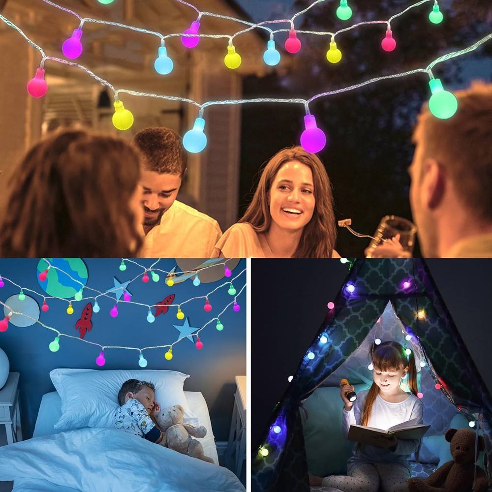 LED Globe String Lights 100 LED Indoor String Lights 8 Lighting Colorful 33ft