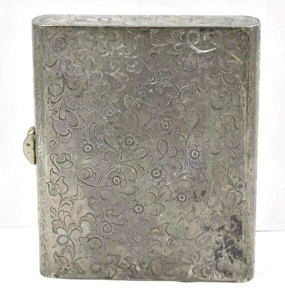 Antique Italian 800 Silver Ornate Ruby Floral Large Minaudiere Compact