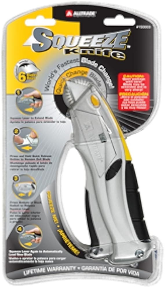 Squeeze Utility Knife, Auto-Loading Squeeze, 6 Heavy-Duty Blades