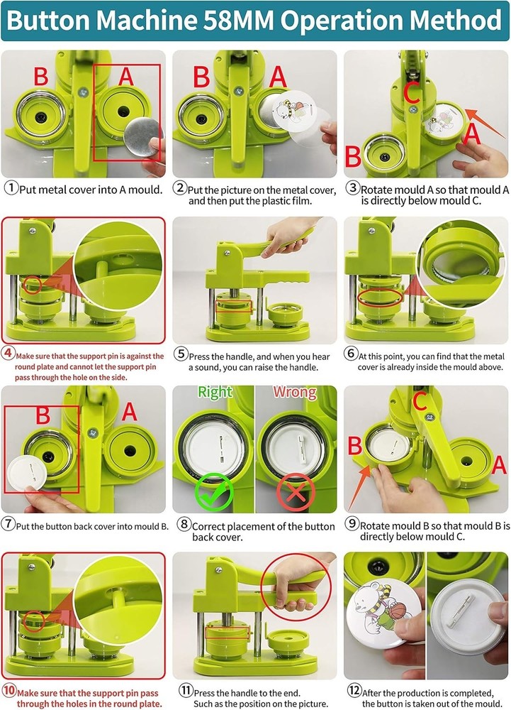 Engaging 58mm DIY Button Maker with Educational Magic Book & Crafting Supplies