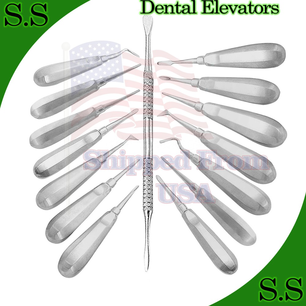 15 Pcs Dental Elevators Extraction Surgical Instruments Stainless German Grade