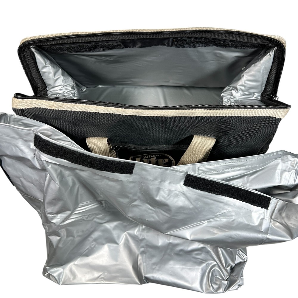 Miller Light Black Double Handle Front Logo Cooler Bag W/ Inside Liner Full Zip