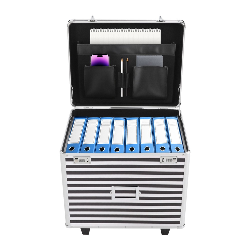 Striped style Rolling File Storage Case, Lockable File Box with Telescopic Pole