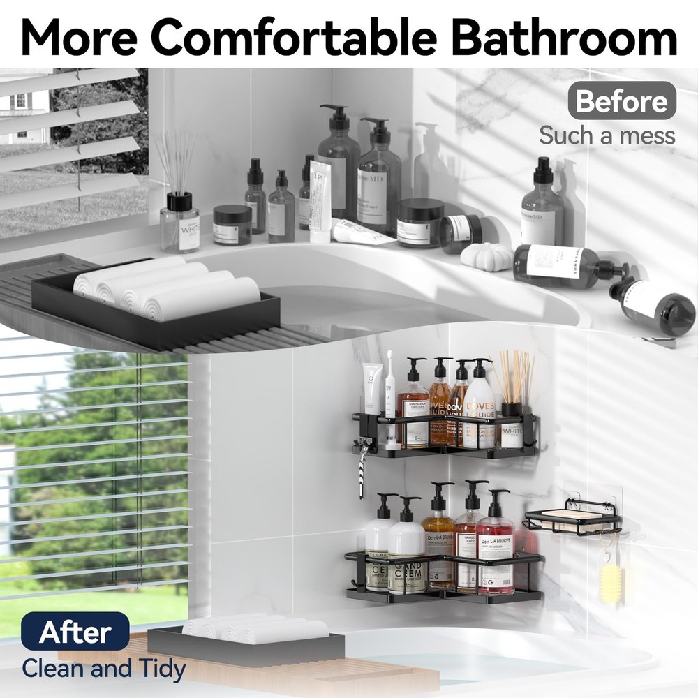 Corner Shower Caddy Organizer, 3-Pack Self-Adhesive Rustproof Bath Shelves wi...