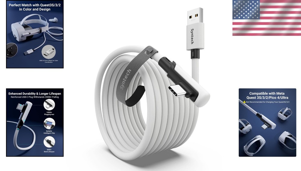 Durable 16FT USB 3.0 VR Link Cable Compatible with Oculus Quest 2 & More