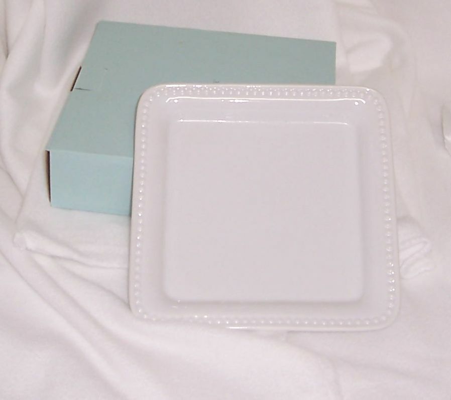 PartyLite Classic White Pillar Tray Glazed White Ceramic Square P90449