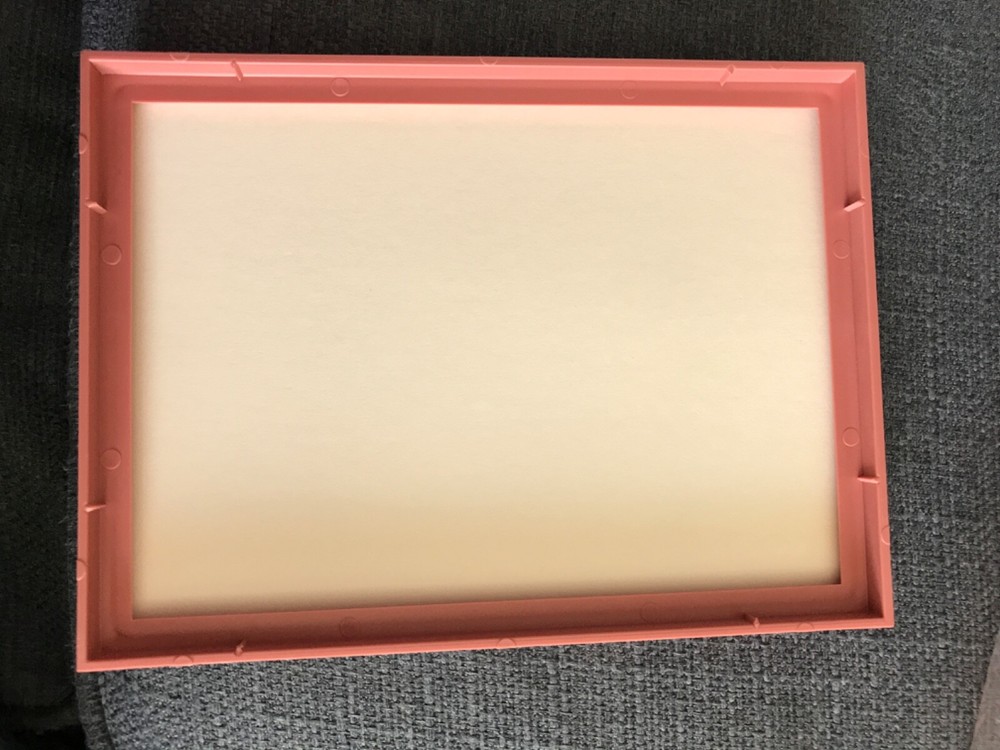 New, vintage, pink plastic needlework frame 5x7”