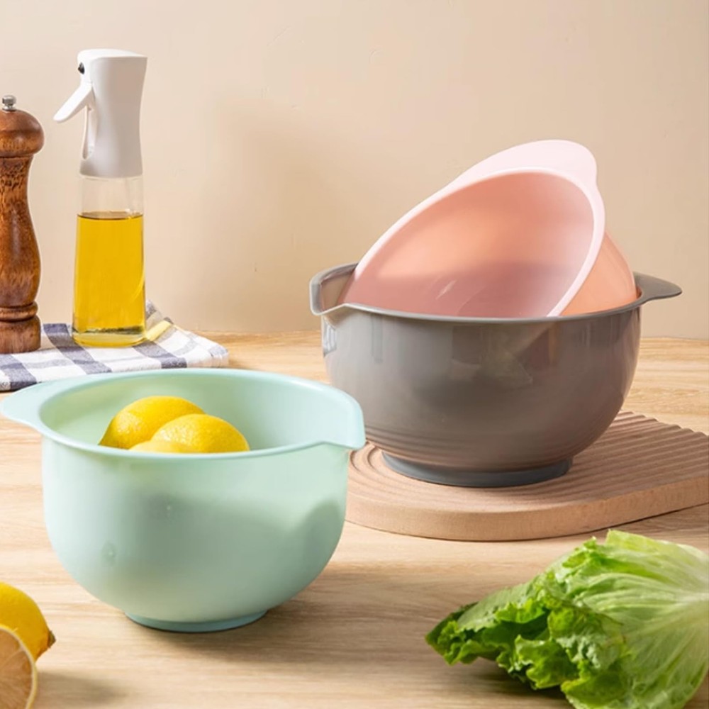 Nesting Plastic Mixing Bowls, Set Of 3, 1.5 quart, 2 quart, 2.5quart, Nesting...