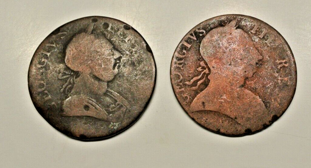 Halfpenny 1775 2 coins 7 GR et 5gr60