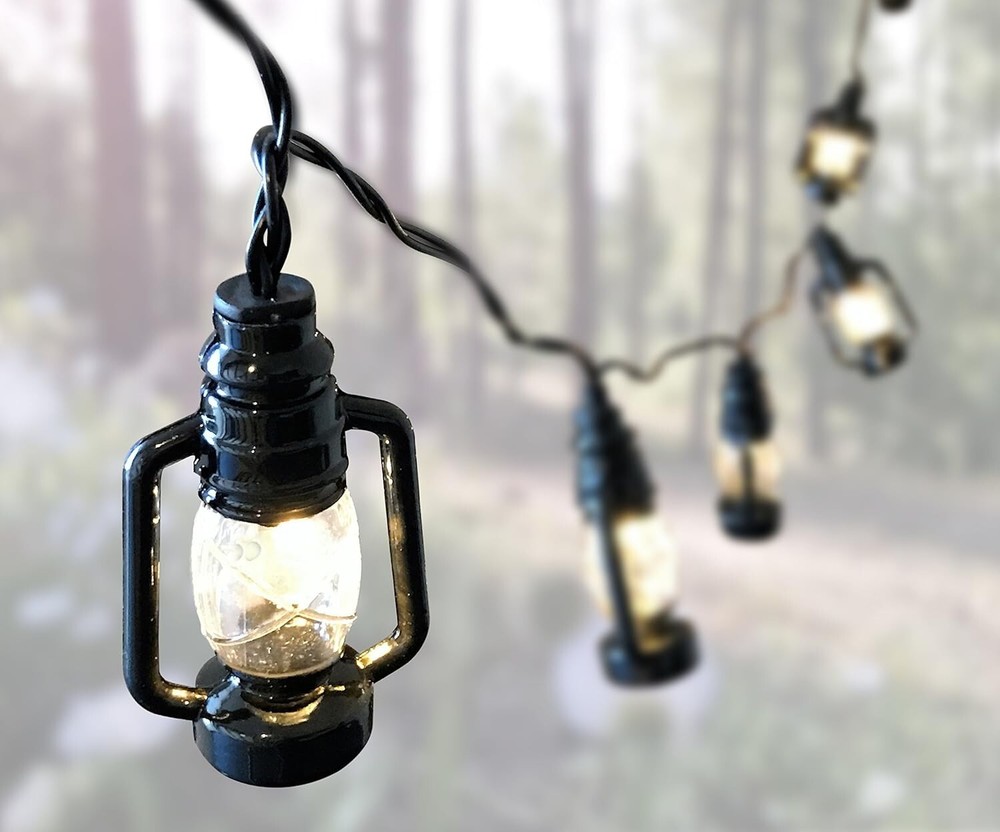 BANBERRY DESIGNS Black Lantern String Lights - 10 LED Lighted 3" Lanterns - 2PK