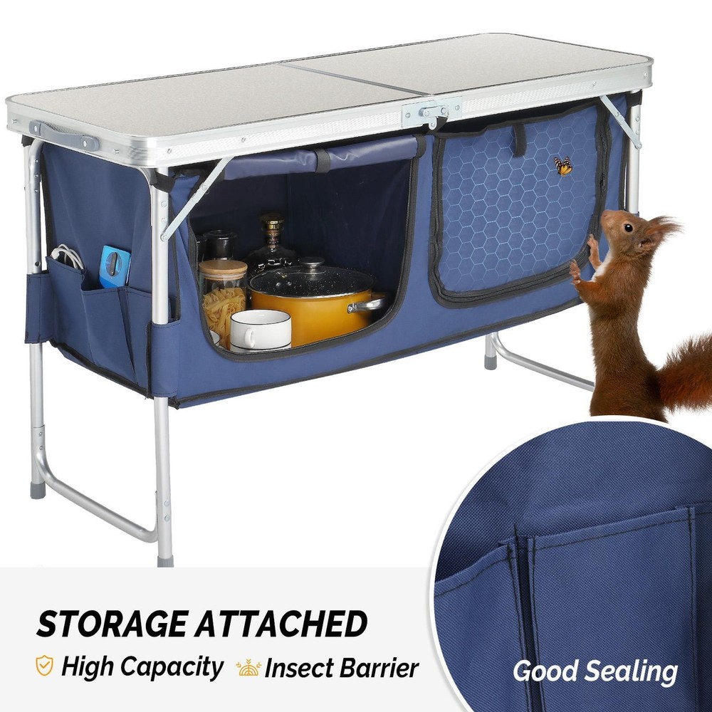 Folding Camping Kitchen Table W/Storage Lightweight BBQ Table Portable