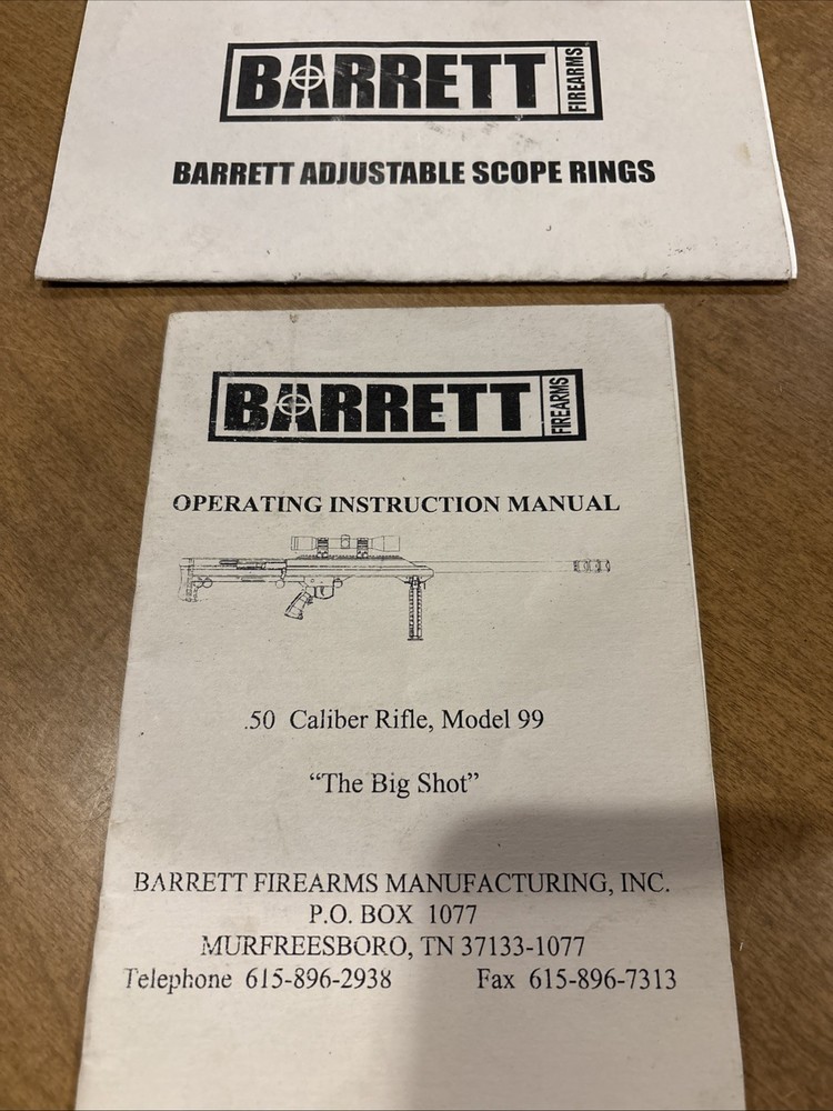Original Barrett Model 99 Operators Owners Instructions Manual .50 Caliber