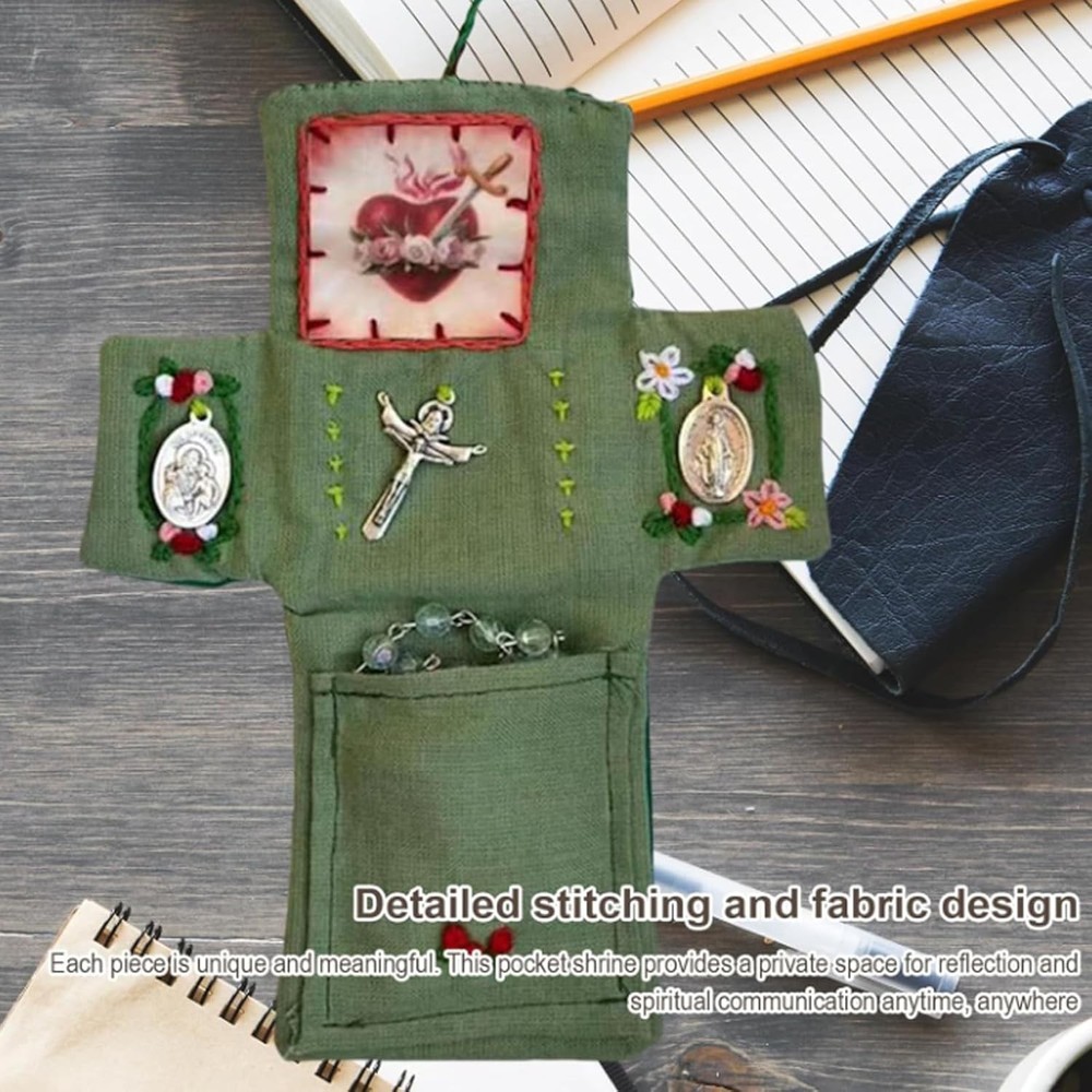 2Pcs Handmade Catholic Pocket Shrine with Silver Cross Inside - Portable Devotio