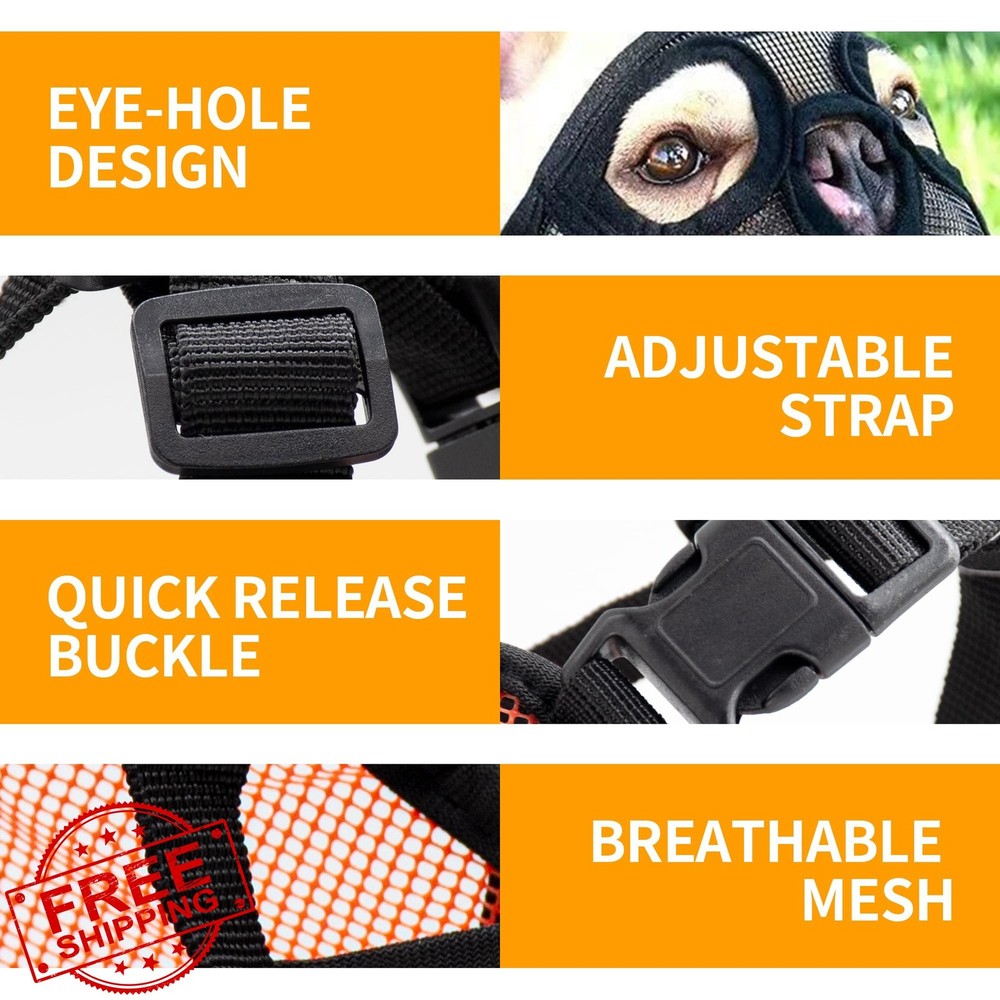 JOYPAWS Short Snout Dog Muzzle Pug Boston Terrier M Black