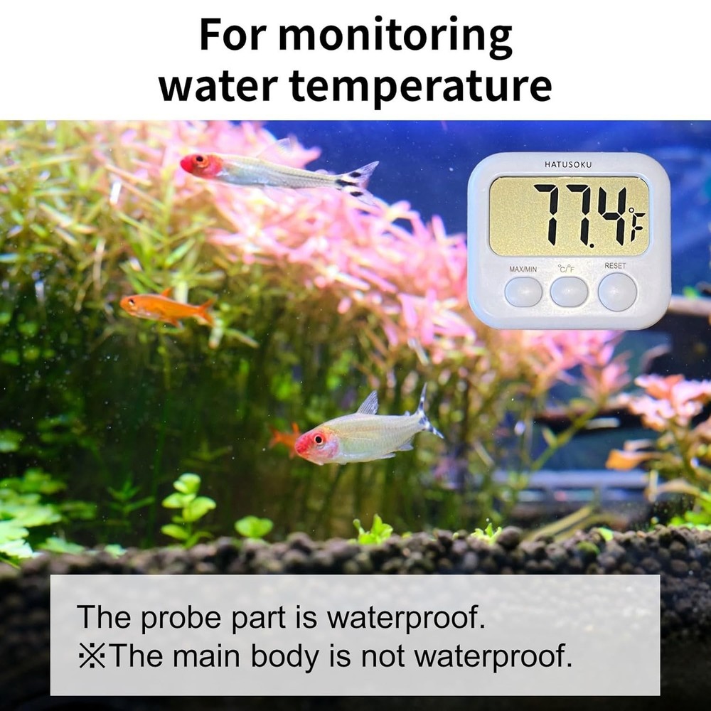 Digital Thermometer with External Sensor for Aquariums & Refrigerators - White