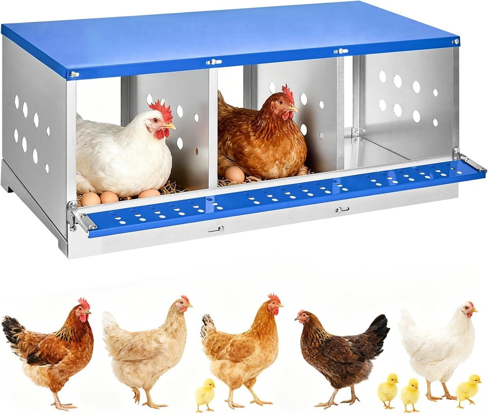 3 Compartment Chicken Nesting Box, Heavy Duty Galvanized Steel Laying Box