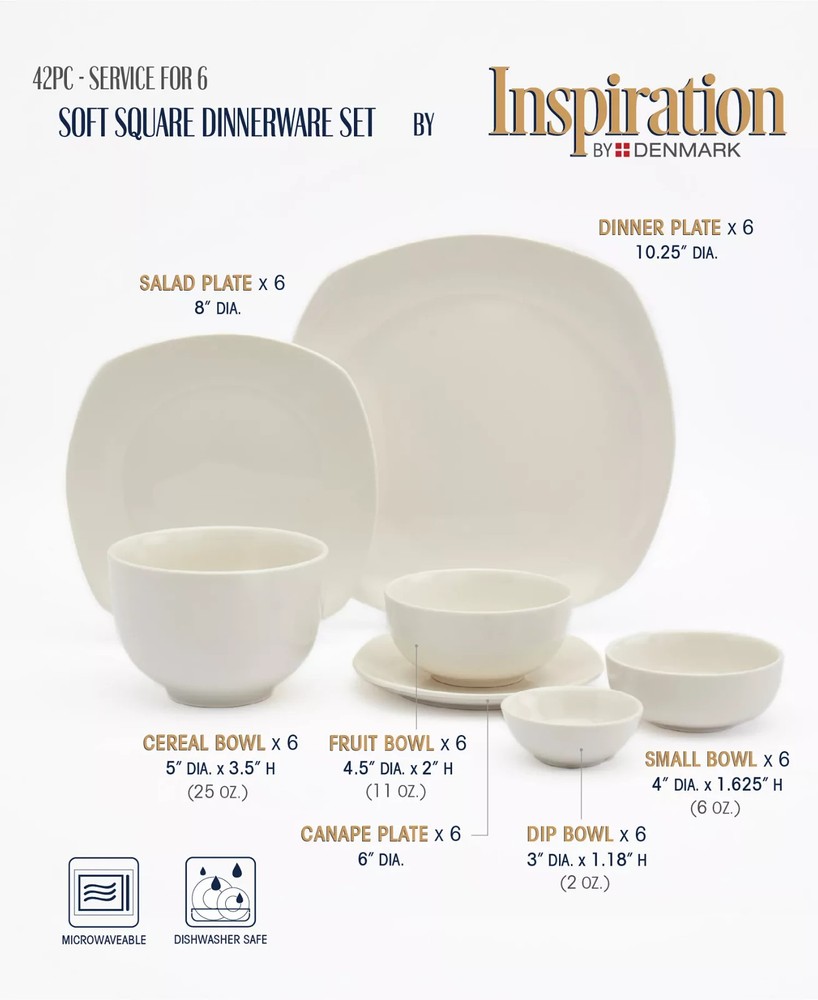 Tabletops Unlimited Inspiration by Denmark Soft Square 7-Pc. Dinnerware Set