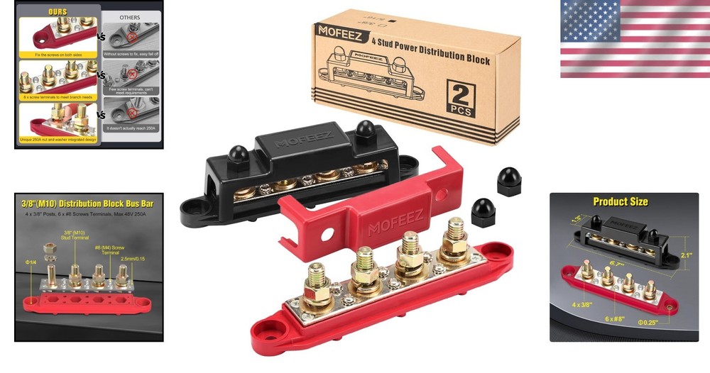 Efficient Power Distribution Block, 48V 250A, Red & Black