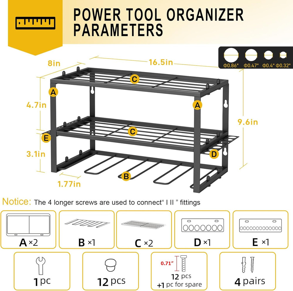 Power Tool Organizer Power Drill Tool Holder Heavy Duty Tool 3 Layers Tool Rack