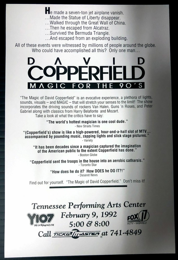 Original David Copperfield Magic For The 90's Flyer