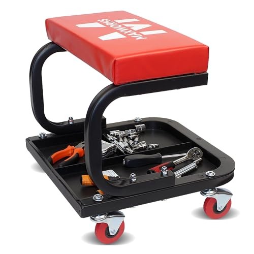 Mechanics Roller Seat, 250 LBS Capacity Padded Rolling Rolling Seat Creeper