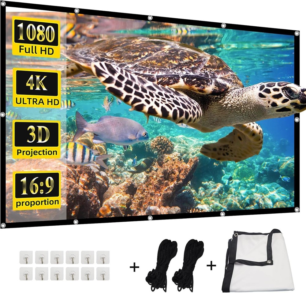 Projector Screen, 4K 16:9 HD Rear Front Projectors Screen Foldable Projection...