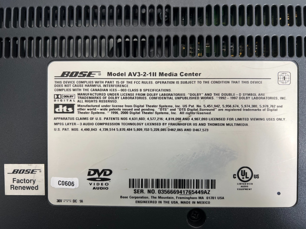 BOSE PS3.2.1 II POWERED SPEAKER SYSTEM AV3-2-1 II MEDIA CENTER