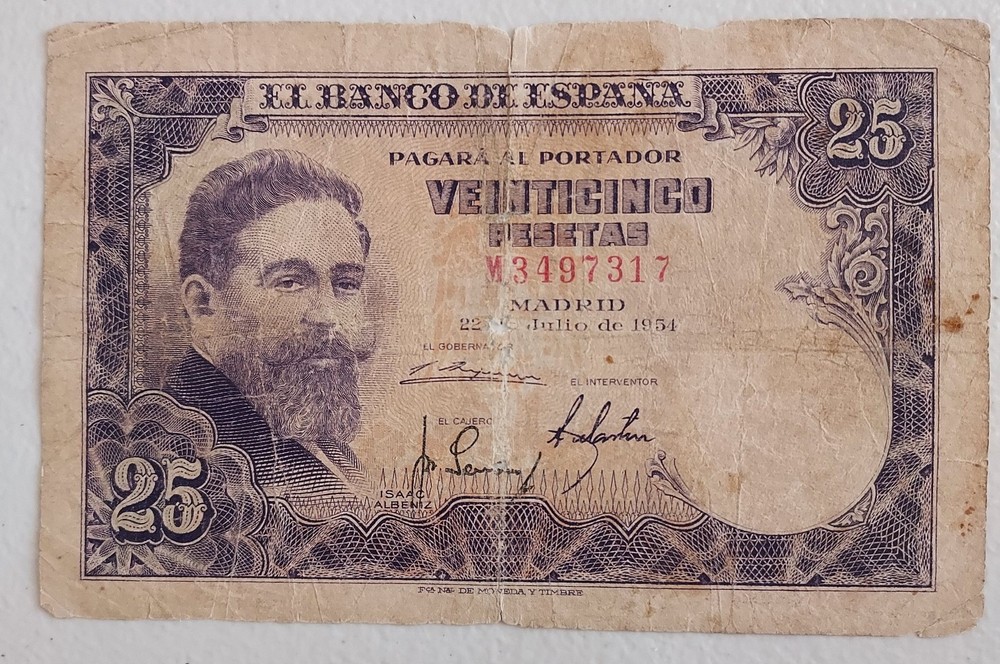 1954 Spain 25 Pesetas Note; Pick 147