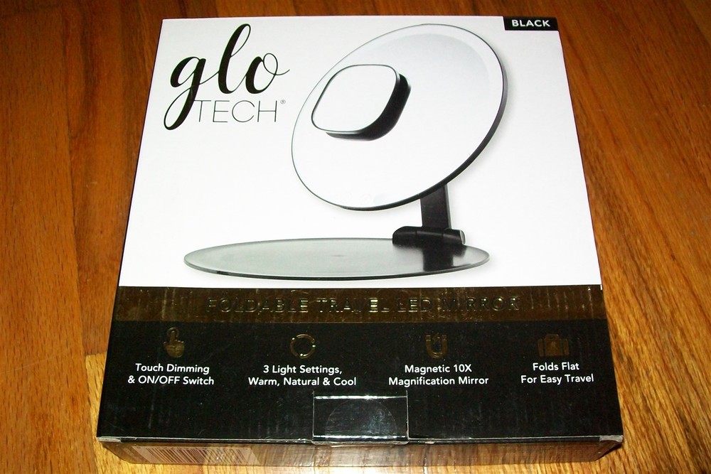 GLO TECH FOLDABLE TRAVEL LED MIRROR - BRAND NEW - BLACK