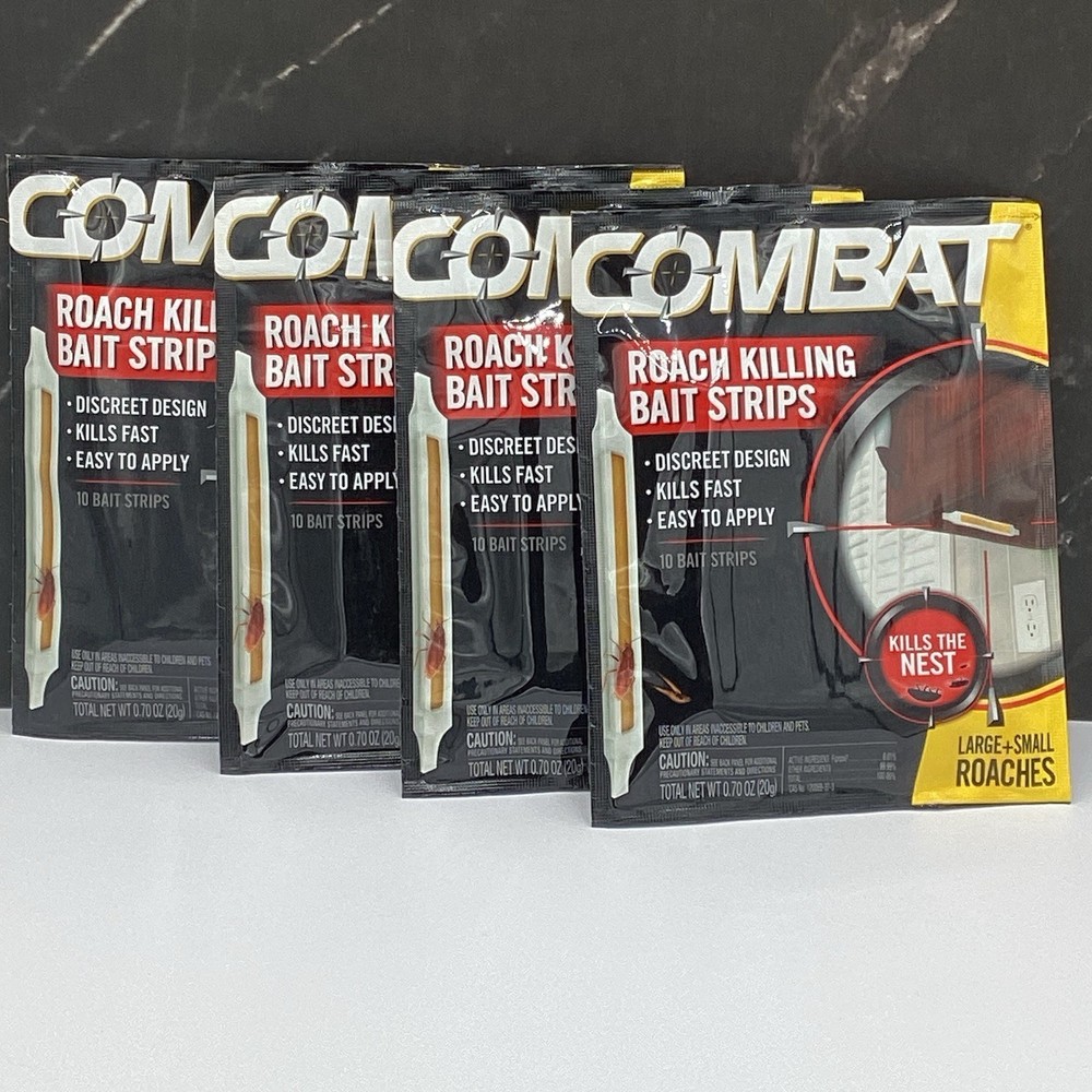 Combat Roach Killing Bait Strips Kills Nest Large/Small Roaches 10 Strips 4 Pack