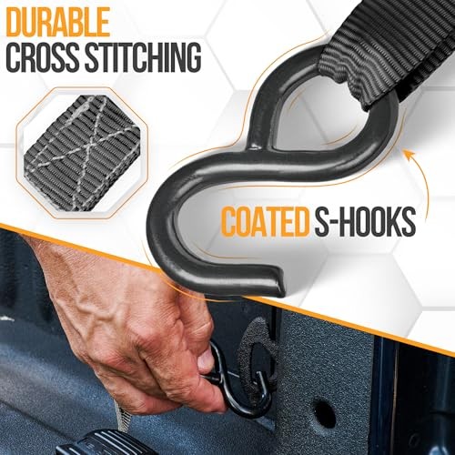 Tie Down Strap Set 1650lb - 4 Pack 15ft x Black - Tie Down Straps