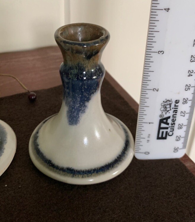 Blue Drip Glaze Soldier Pottery Stoneware Candlesticks