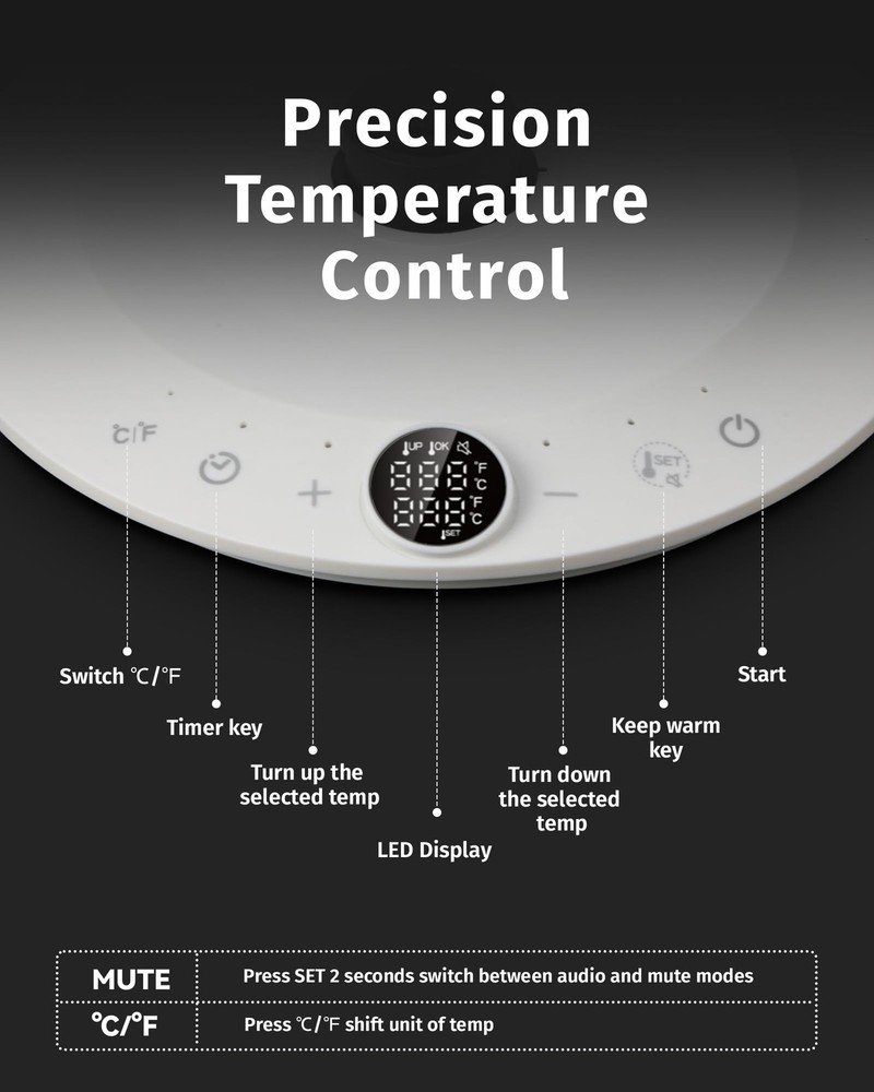 0.8L Gooseneck Electric Kettle, Precise Temperature Control for Pour Over Cof...