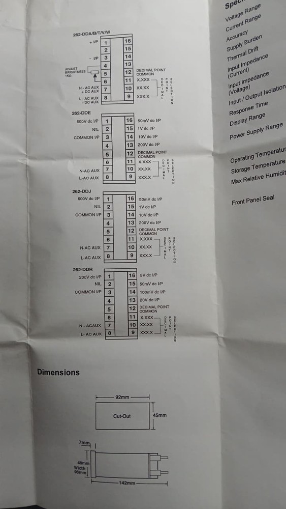 Crompton LED DIGITAL PANEL INDICATORS METERS 262-DDTW-HGRS-42-DP
