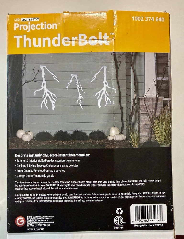 ThunderBolt Halloween Gemmy LED Lightshow Projection Lightning & Thunder Sound