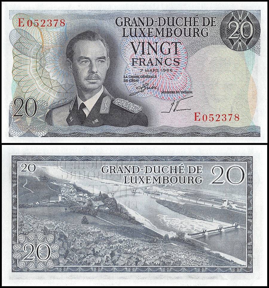 Luxembourg 20 Francs, 1966, P-54a.2, UNC